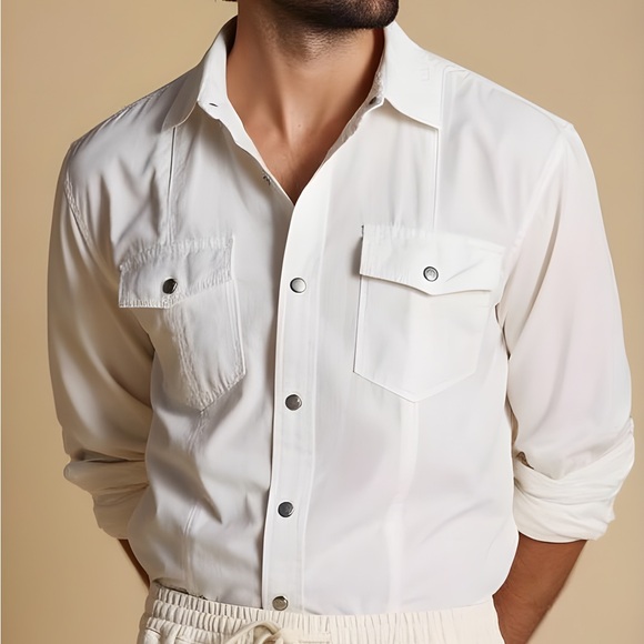 American Rag White Button-Up Shirt (UNISEX) - Picture 1 of 7